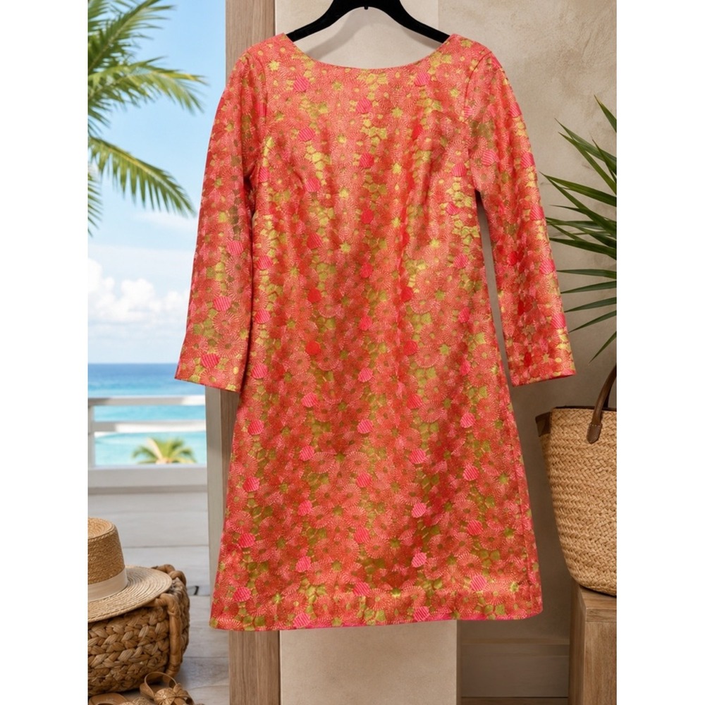 Lilly Pulitzer MANDY Tunic Dress Pink Green Metallic Lace Size‎ 2